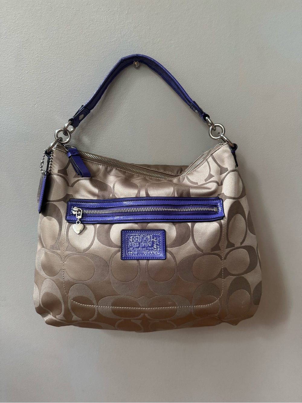 Coach Poppy Signature Sateen Pocket Hobo Bag with double hang tags.